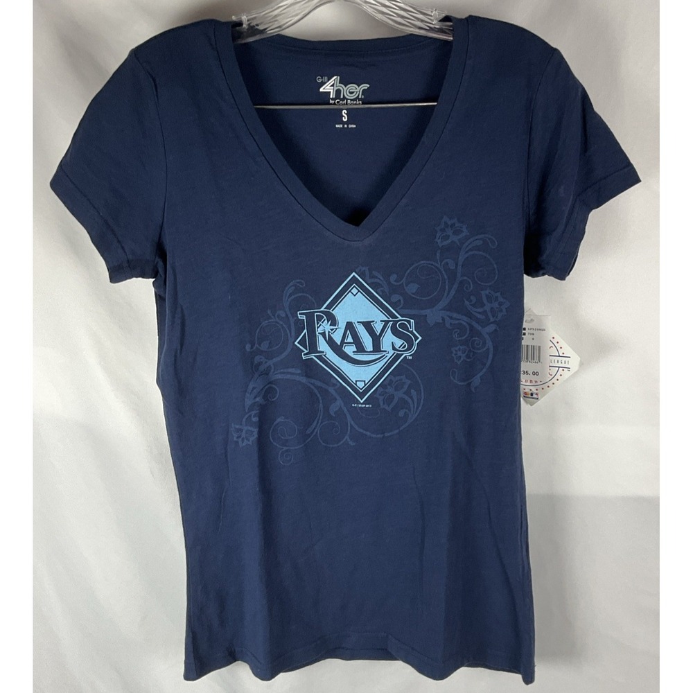 Tampa Bay Rays G-lll 4her Carl‎ Banks Women's Small Blue Graphic V Neck T Shirt